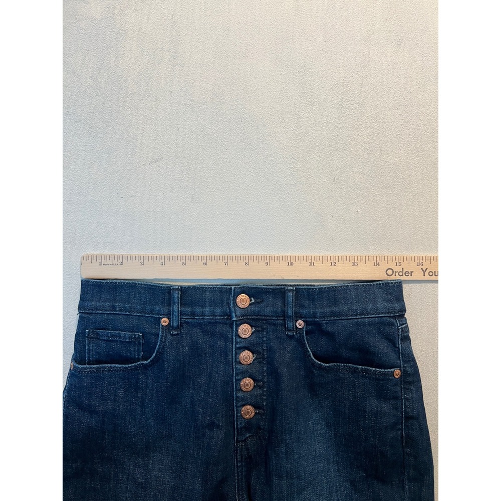 LOFT The Kick Crop Jeans Womens 29/8P Blue Dark Wash Button Fly High Rise Denim - Picture 5 of 11